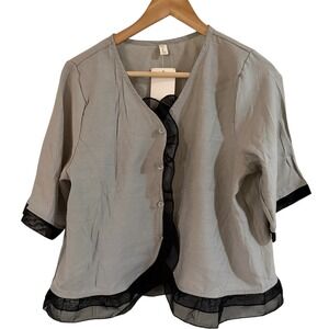 Floral Blooming Women's Gray Ruffled Mesh Trim Cardigan‎ Top XL
